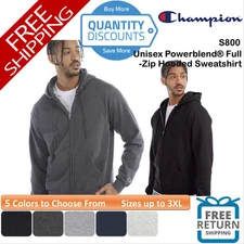 🔥 Champion Men's Powerblend Full-Zip Pocket Hooded Sweatshirt Up To 3XL S800