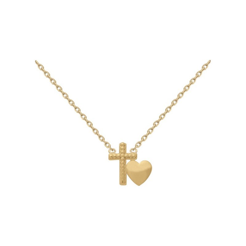Collier en Plaqué Or Croix et Coeur anti-ternissement et hypoallergénique pour femme