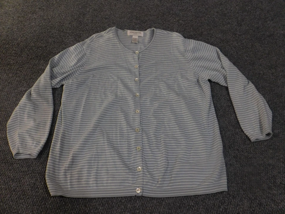 Jones New York 毛衣女式 2X 蓝色白色条纹纽扣开衫上衣 — 第 3/4 张图片