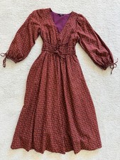 Madewell XXS Dress Midi Brown Floral Women Long Sleeve Prairie Dress 100% Cotton