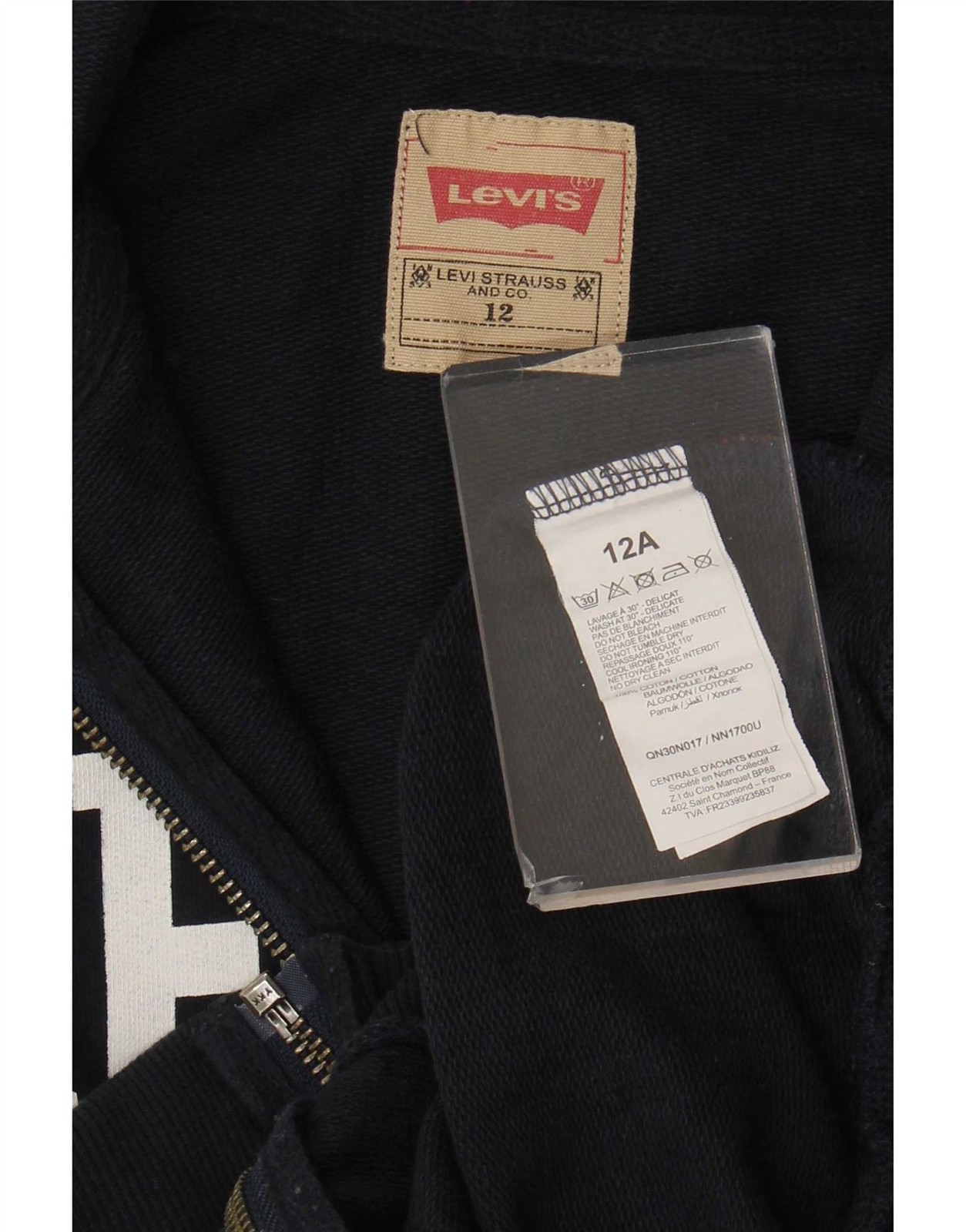 Levi's Boys Graphic Zip Hoodie Sweater 11-12 Years Navy Blue Cotton AI01 image 3