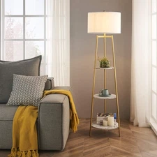 ROSEN GARDEN Floor Lamp, Standing Reading Light with Faux Marble Shelves and ...