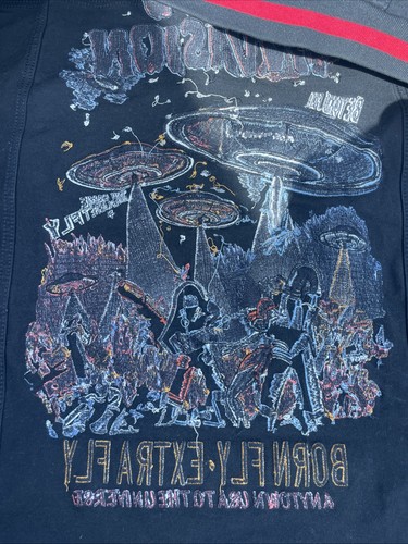 Mens Born Fly Fly Invasion Alien Themed Denim Jacket Black Xl Zip Up Jacket Jean - Picture 21 of 21