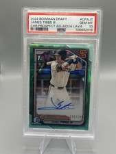 2024 BOWMAN CHROME DRAFT  JAMES TIBBS III 1ST AQUA LAVA AUTO /199 PSA 10