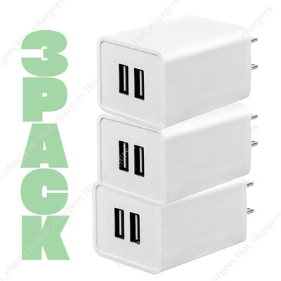 3PACK US Plug 5V 2A USB Port Wall Charger Dual USB Power Adapter Converter Lot