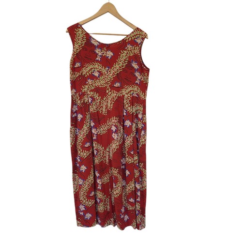 Vintage Avanti 100% Silk Hawaiian Midi Tank Dress Red Floral Face Medium - Picture 2 of 9