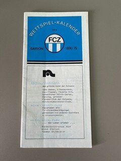 1974 75 FC Zurich Handbook / Fixture List With European Cup Dates (Leeds)