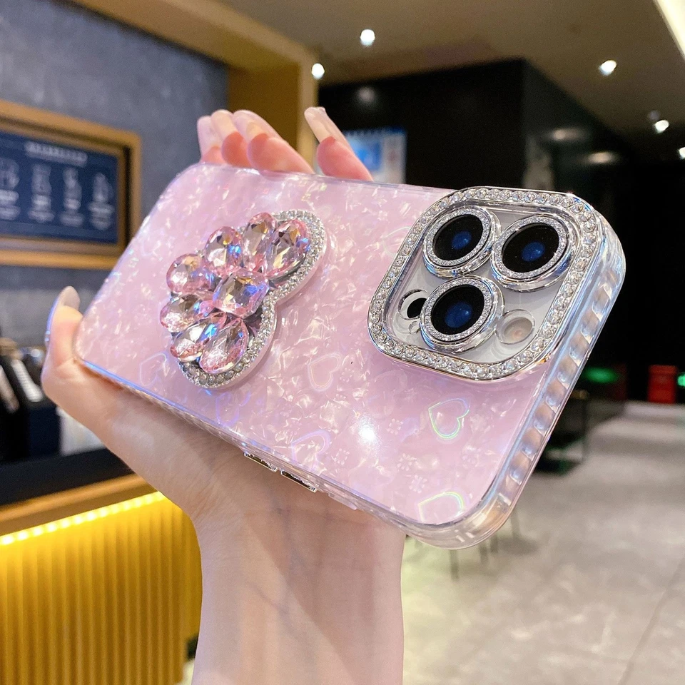 For iPhone 17 Pro Max Case 3D Shell with Rhinestone Hearts Luxury Glitter Cover - Image 4 of 4