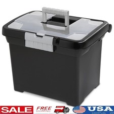 Portable File Box Plastic Storage Bin Organizer Letter Size Files W/ Handle New