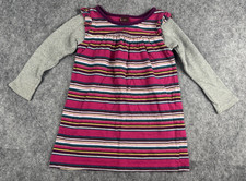 Tea Collection Dress 2 2T Striped Long Sleeve Burgundy Pink Gray Ruffle