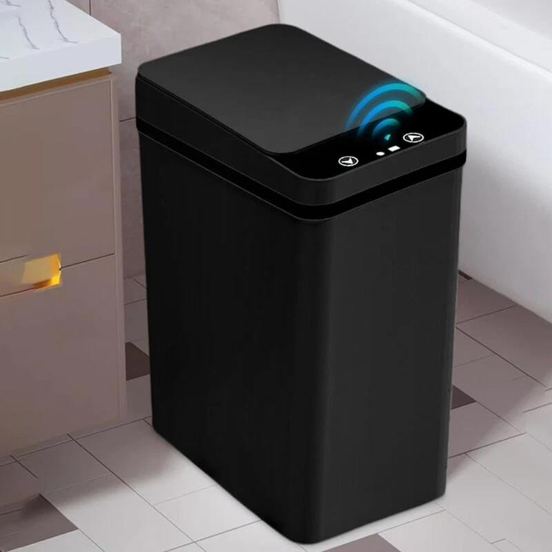 2pcs Black Motion Sensor Trash Cans with Lid Slim Touchless Automatic Smart Bins