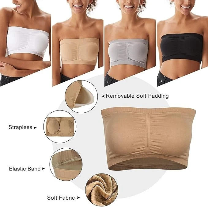 Paquete de 1 Prendas para el torso sin tirantes Sujetador bandeau sin costuras Tubo de tetas Sin tirantes Reino Unido Foto 4 de 4