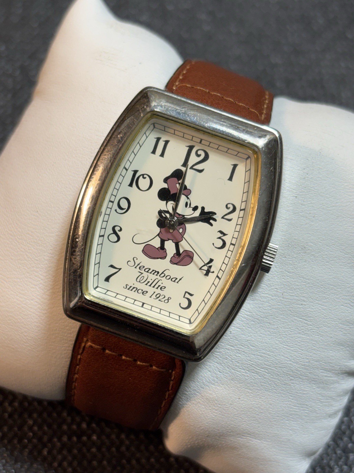 Steamboat Willie Mickey Mouse Disney Silver Tone 33mm Tonneau Watch,New Band/Bat