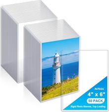 50 Pack 4" x 6" Rigid Print Protectors Hard Plastic Photo Card Sleeves Top Lo...