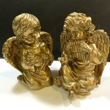 Vintage Angels Gilded Gold Tone Figures Statue Boy and Girl Set of 2 #59