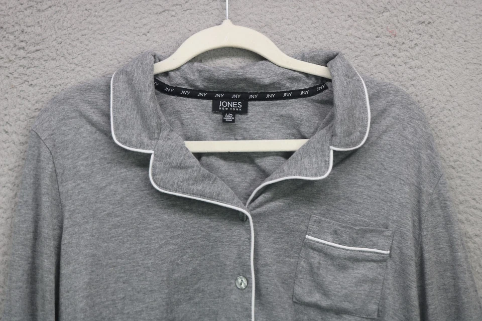 Conjunto de pijama Jones New York gris-grande-manga larga abotonada-suave-cordón Foto 3 de 4