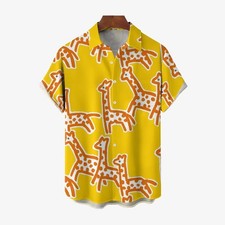 Mens Cartoon Giraffe Casual Short Sleeve Shirt 2401000096