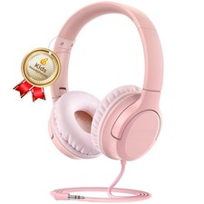 Kids Wired Foldable OnEar Headphones Volume Limiter 94dB 3.5mm Jack Pink