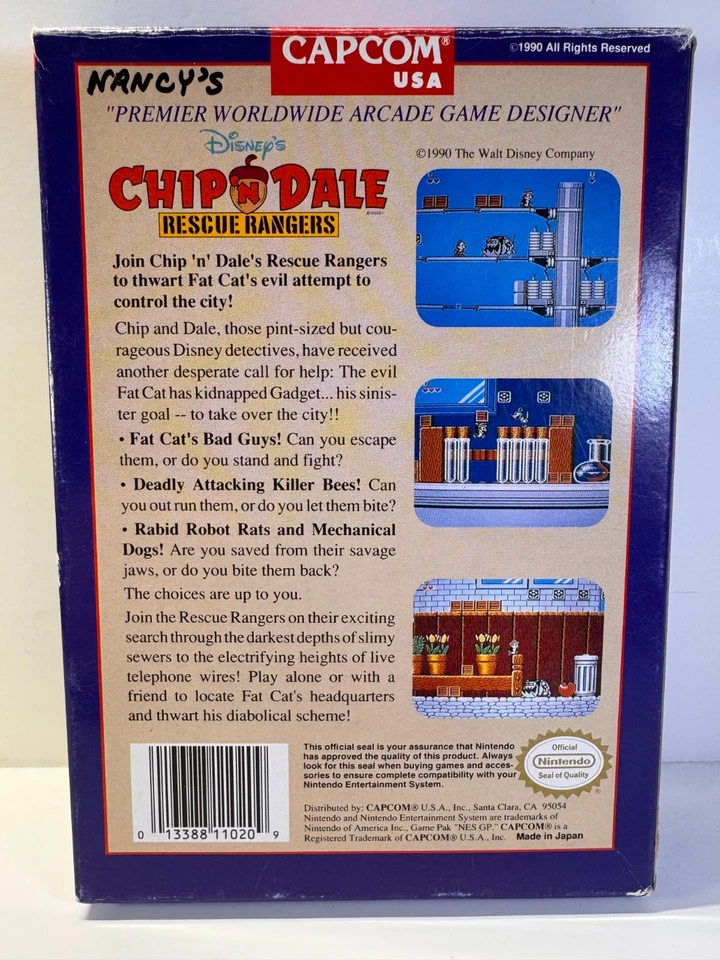 Disney's Chip 'N Dale Rescue Rangers (Nintendo NES, 1990) COMPLETE CIB Authentic - Image 3 of 4