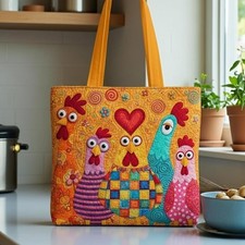 Chicken Tote Bag, Funny Colorful Chicken Bag, Farm Animal Tote, Cute Hen Lover G