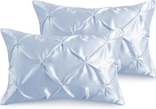 Pintuck Satin Pillowcase Standard Size Set of 2, Baby Blue Satin Pillow Shams