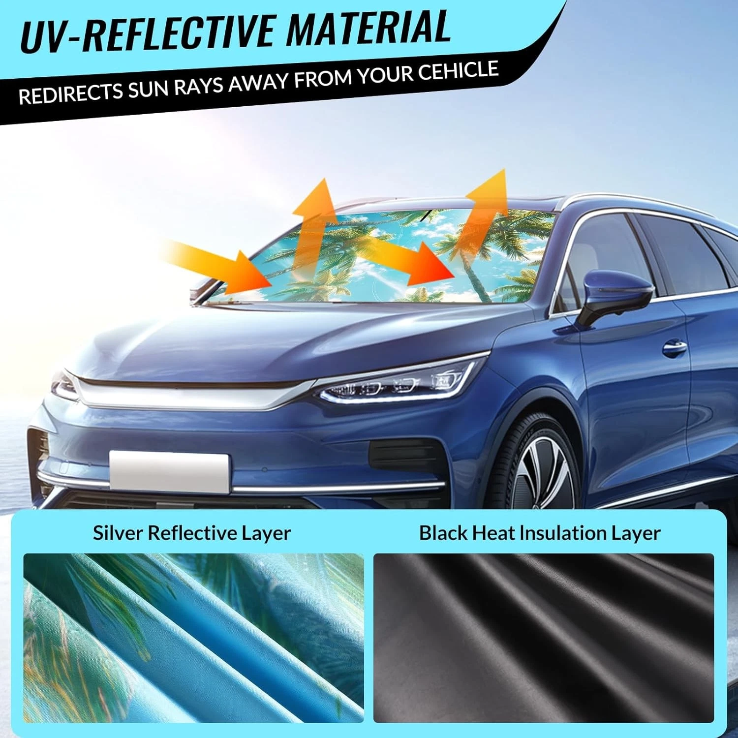 Windshield Sun Shade - Car for Blue - Coconut tree-sky
