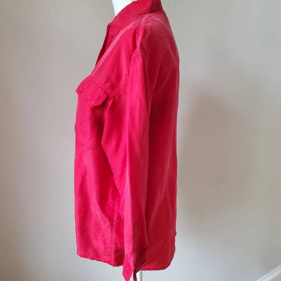 Camisa Blusa The Limited Vintage Roja Seda Manga Larga Abotonada Vacaciones Talla M Foto 2 de 4