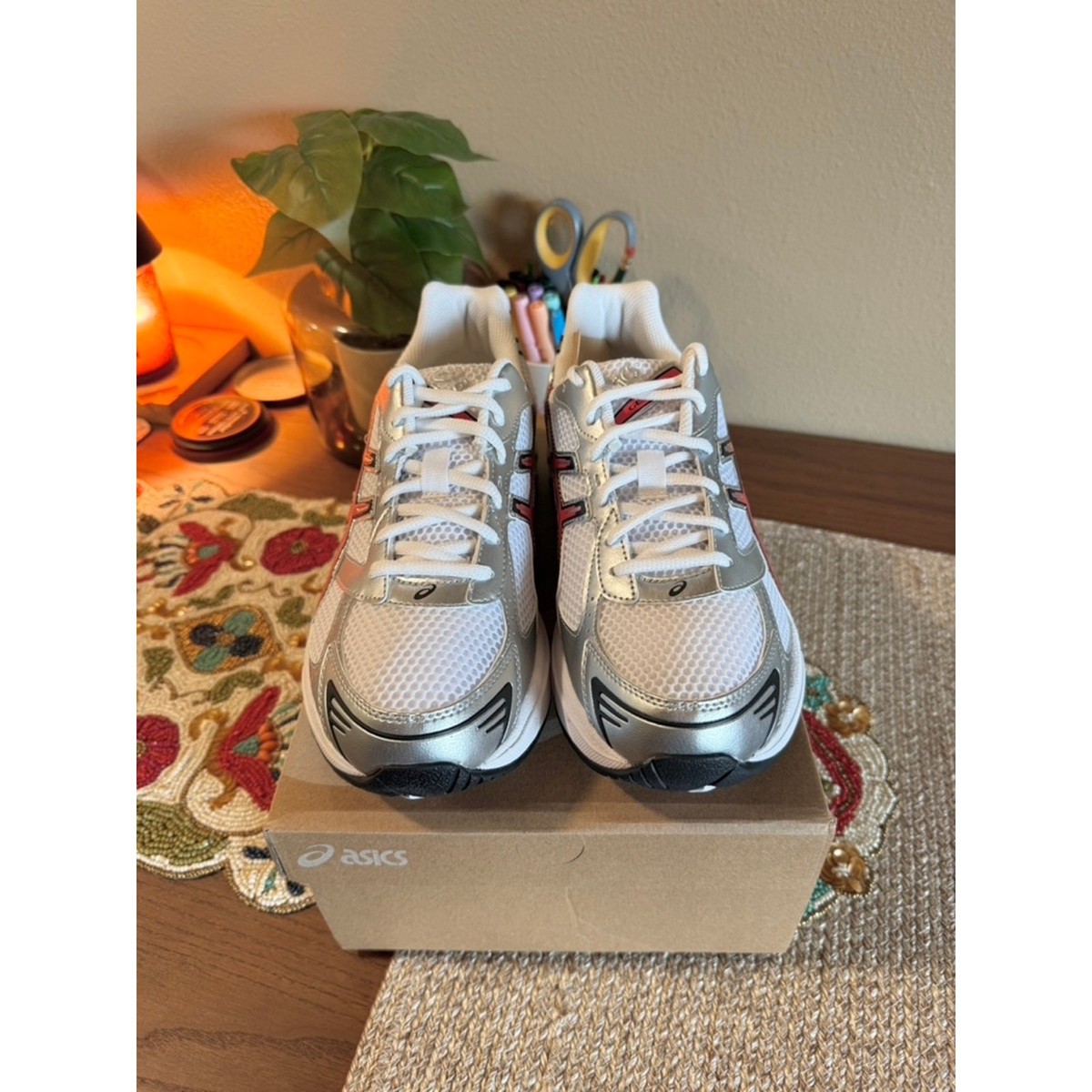 Size 9.5 - Asics Gel-1130 White Red Snapper Pure Silver Electric