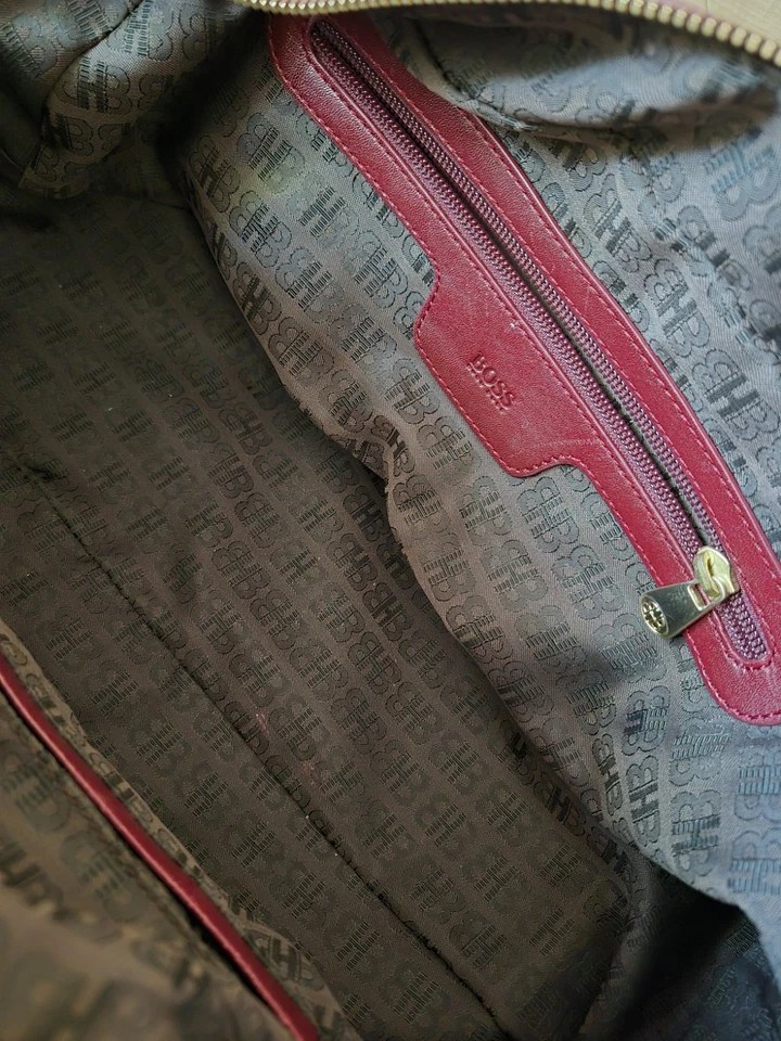 Hugo Boss Cuero de becerro Diseñador Bolso de Mano Cartera Pequeño Bolso de Lona Genuino Raro Foto 2 de 4