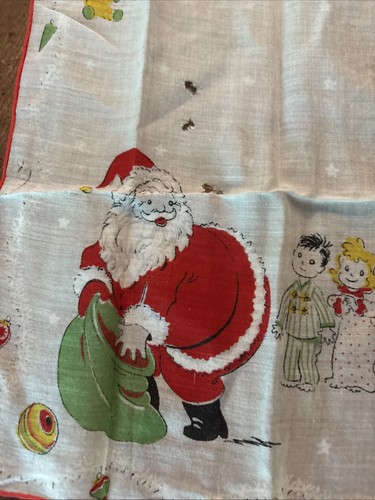 VINTAGE Kinder Weihnachten Santa Taschentuch Taschentuch NICHT PERFEKT 3 Löcher lesen - Bild 2 von 5