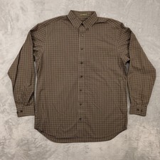 Eddie Bauer Shirt Mens Tall Large Brown Plaid Wrinkle Resistant Long Sleeve Vtg