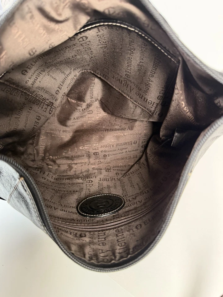 Vintage Etienne Aigner Black Leather Hobo Purse Shoulder Bag Pockets Y2K READ - Image 4 of 4