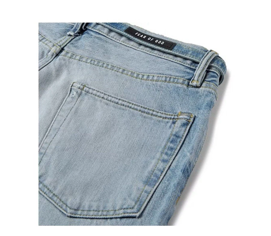 NUEVO FEAR OF GOD 6ª Colección Azul Rasgado Desgastado Pierna Recta Jeans Denim Foto 3 de 3