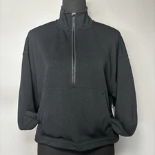 Women's 90 Degree by Reflex Black Sweatshirt Size XS Oversized Cropped Half Zip
