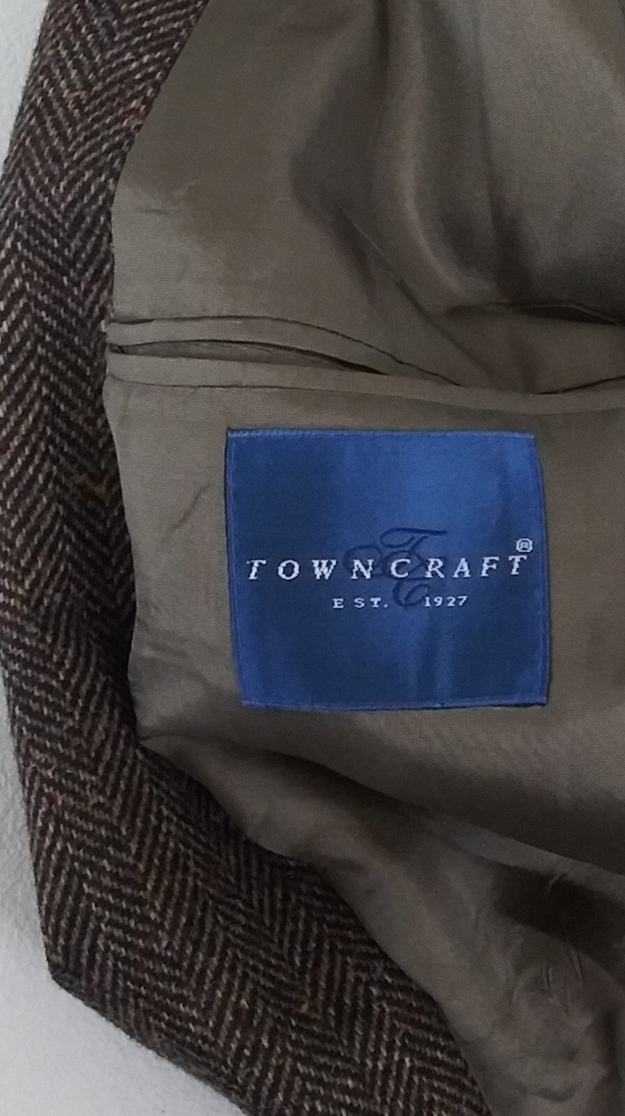 Towncraft Two Button Brown Herringbone Tweed Wool… - image 10