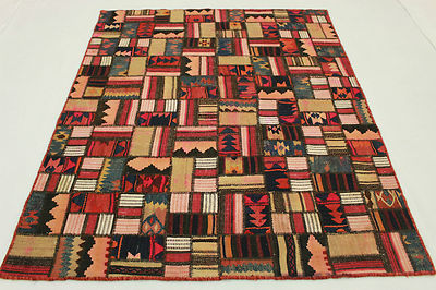 Orientteppich Kelim Patchwork rosa rot Used Look 200x160 Designer Unikat 2195