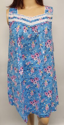 NWT Womens 100% Cotton Sleeveless Nightgown Blue Floral Croft & Barrow