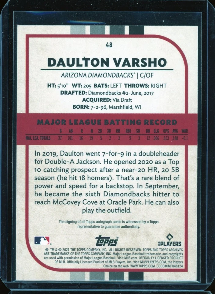 2021 Topps Archives DAULTON VARSHO rookie RC autograph AUTO - Image 2 of 2