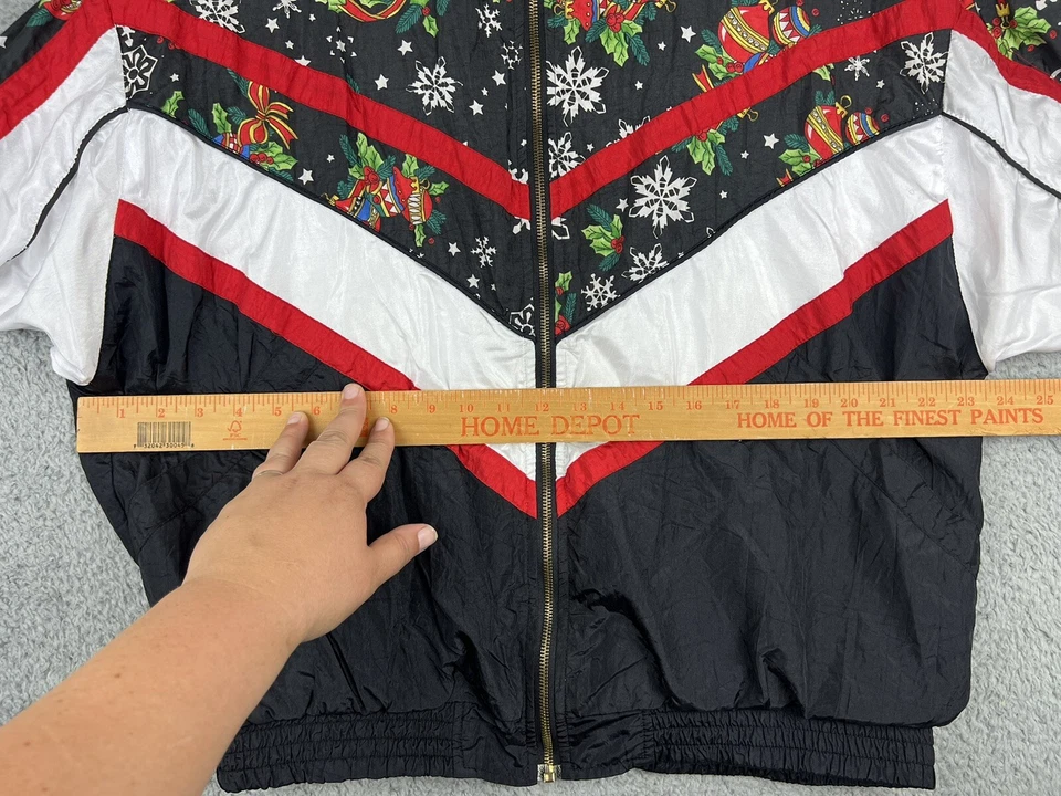 Chaqueta cortavientos retro vintage Lavon para mujer grande negra Navidad copos de nieve Foto 4 de 4