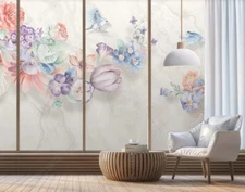3D Floral Butterfly Hand Drawn Self-adhesive Removeable Wallpaper Wall Mural