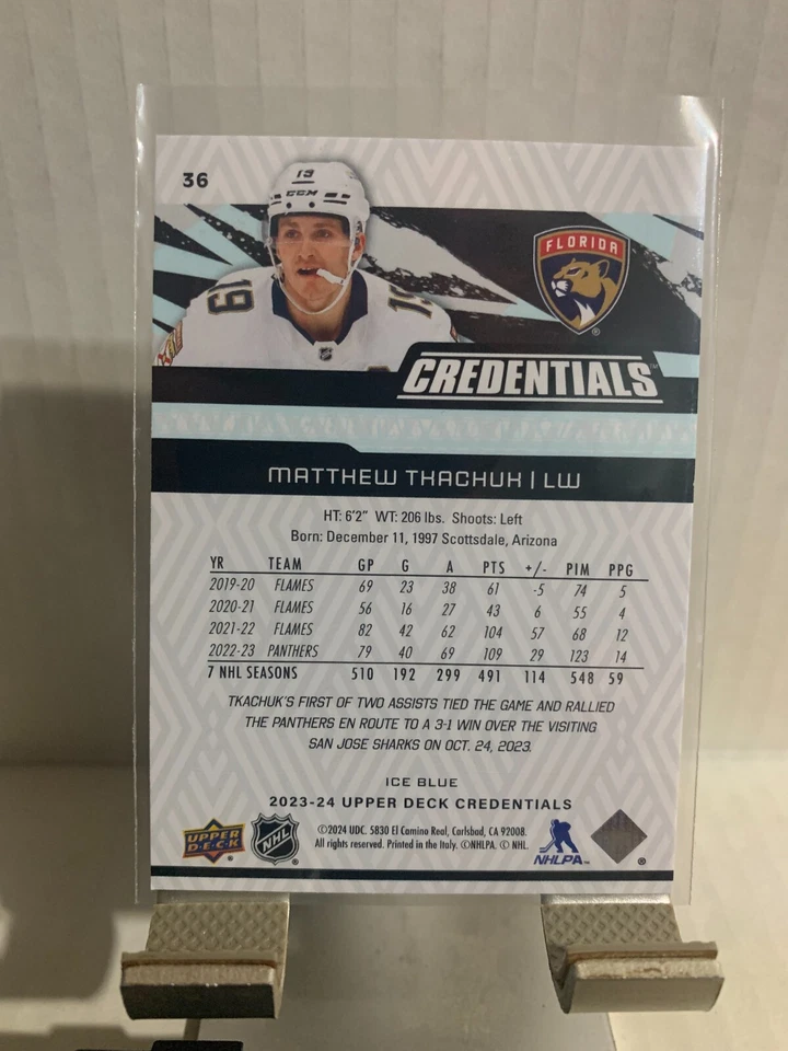 2023-24 Upper Deck Credentials Ice Blue Matthew Tkachuk #36 Florida Panthers - Image 2 of 2