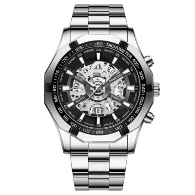 Binbond 2023 Luxury Men's Watch: Stainless Steel, Waterproof, Hollow Blue Dial