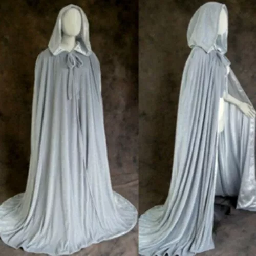 Velvet Hooded Cloak Wedding Cape Halloween Medieval Bridal Robe Cosplay Costume - Picture 7 of 13