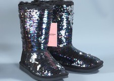 JUICY COUTURE KAMRY BLACK MULTI SEQUIN Faux Fur Lined Boots Sz6M
