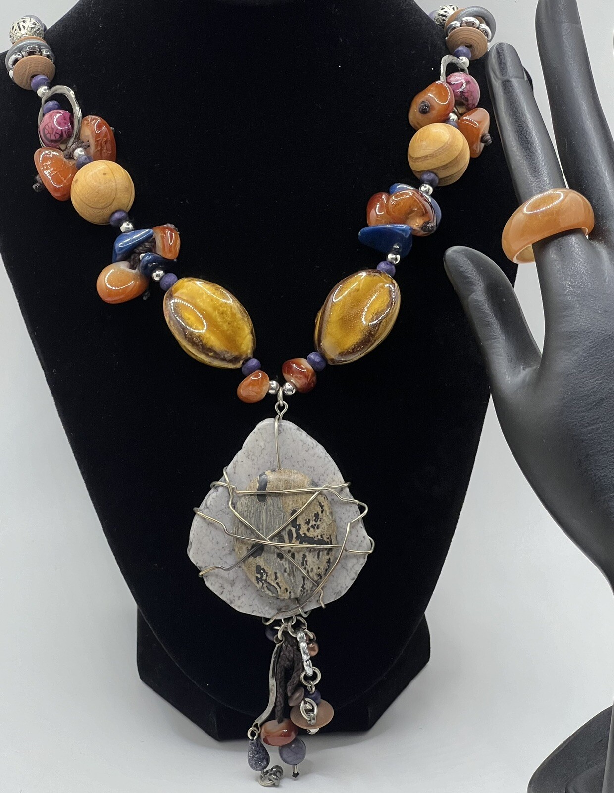 Chicos Fall Statement Necklace Multi Agate Stones… - image 2