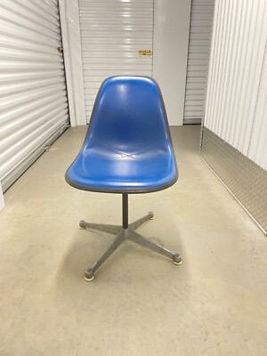  Herman Miller Swivel  Blue Naugahyde Molded Fiberglass Eames Shell Chair MCM