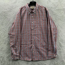 Duluth Trading Co Shirt Mens Size XLT Button Up Plaid Burgundy White