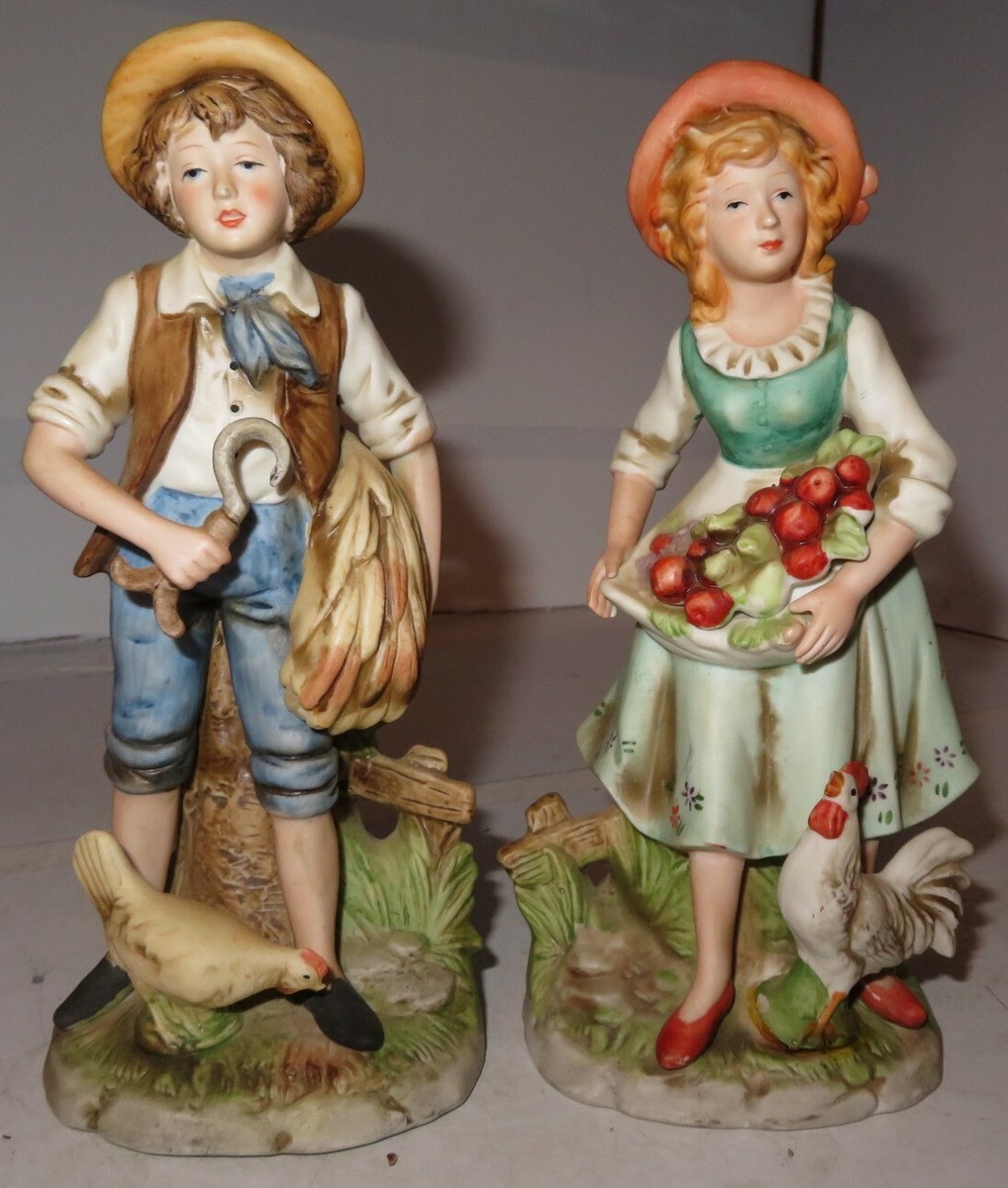 Vintage Homco 8881 BOY & GIRL w/ CHICKEN FIGURINE Porcelain Taiwan