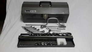 Vintage Power Kraft Tool Set & Box 1/2, 3/8, 1/4 Sockets, Wrenches, Speed Hdle.