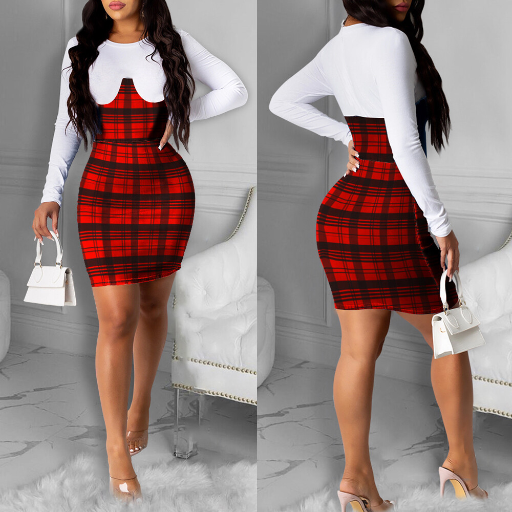 bodycon plaid print vintage mini dress